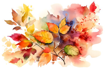 Autumn colors, colorful watercolor on white background paper. Created with generative AI