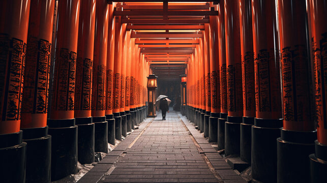 Traditional Japanese Kyotos Fushimi Inari Shrine Landscape