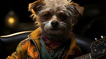 A dog with a guitar
