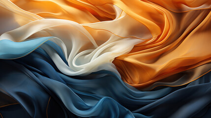 Obraz premium Flow Smooth Wavy Pattern Made of Gossamer Blue and Gold Color Luxury Silk Transparent Cloths