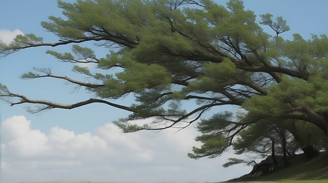 強風に煽られる木