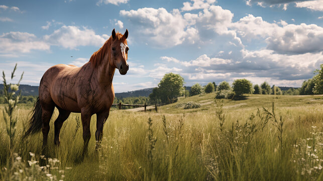Professional picture of horse in the field farm