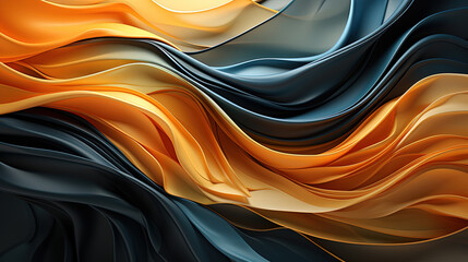 Flow Smooth Wavy Pattern Made of Gossamer Blue and Gold Color Luxury Silk Transparent Cloths