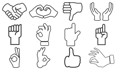vector illustration of collection of hand gestures silhouettes, Hand vector