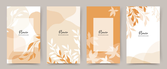 Autumn abstract floral universal backgrounds. Vector illustration for wedding invitation, greeting card, sale banner, poster, advertisement, business card, cover, brochure, social media post and story - obrazy, fototapety, plakaty