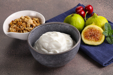 Traditional homemade Greek yoghurt with granola