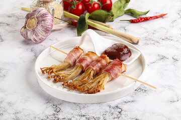 Grilled enoki mushroom with bacon