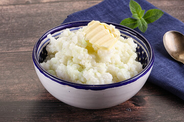 Homemade rice porridge with butter