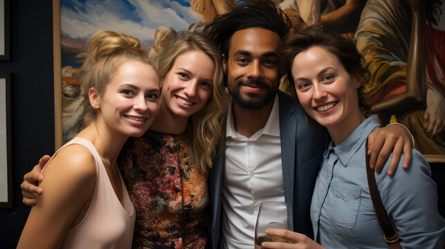 Group happy multiculturel  friends have portrait together, AI Generated