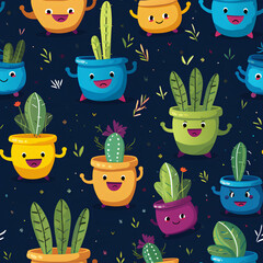 Happy cactus repeating background