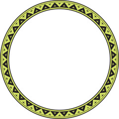 Vector yellow round Byzantine border, frame. Circle Greek pattern, Drawing of the Eastern Roman Empire. Decoration of the Russian Orthodox Church..