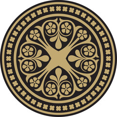 Vector gold-black colored round ornament of ancient Greece. Classic circle pattern of the Roman Empire..