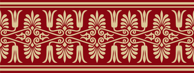 Vector red s ancient greece seamless ornament. Classic Endless pattern frame border Roman Empire..