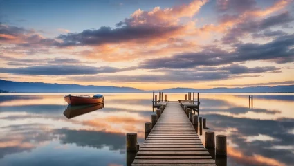  wooden pier on the lake with samll boat © Love Mohammad