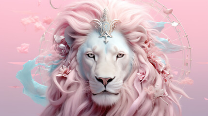 Creative depiction of astrological Leo sign, pastel colors, minimal concept