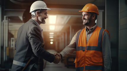The builder and the contractor shake hands.