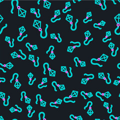 Line Kite icon isolated seamless pattern on black background. Vector