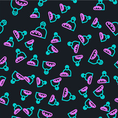 Fototapeta premium Line Feeding the homeless icon isolated seamless pattern on black background. Help and support. Giving food to the hungry concept. Vector