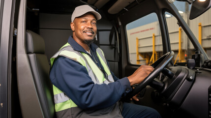 Naklejka premium Happy smiling truck driver. Created with Generative AI technology.