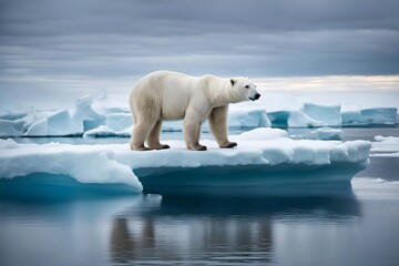 Fototapeta premium Polar bear on ice floe. Melting iceberg and global warming. Climate change