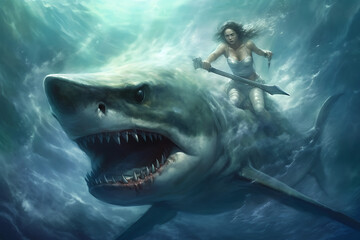 Woman and Shark Underwater