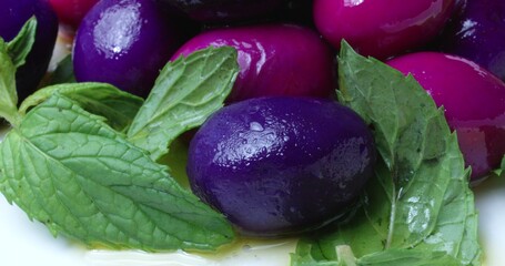 Turkish Natural Blueberry Olives On Plate Close-up