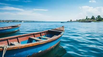 Naklejka na ściany i meble Rustic fishing boats lining the serene harbor waters