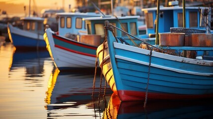 Fototapeta na wymiar Rustic fishing boats lining the serene harbor waters