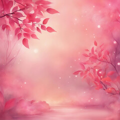 Pink illustrative background with pink leaves.Generative AI.