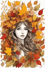 Naklejka na ściany i meble Card with autumn leaves