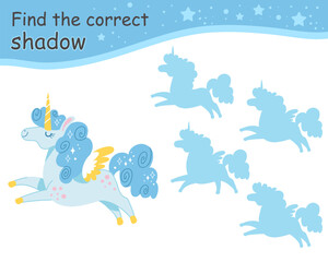Find correct shadow blue funny unicorn vector © alinart