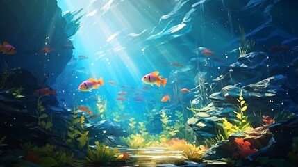 Fototapeta na wymiar Generative AI. Fishes swim