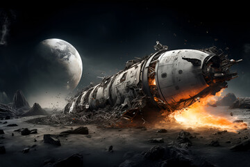 Spaceship or satellite crash on Moon or uninhabited Planet. Failed expedition