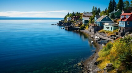 Quaint fishing village nestled along picturesque shoreline
