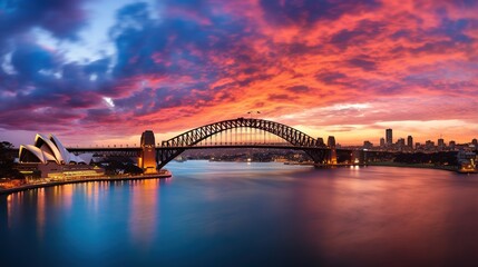 Obraz premium Iconic Landmarks of Sydney The Opera House and Harbor Bridge