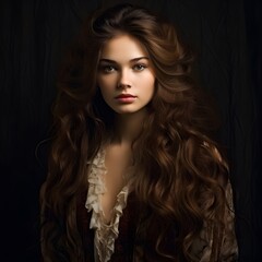 Fototapeta premium beautiful young girl with long hair, healthy hair concept, hair care, curls. Stylist and hairdressing concept