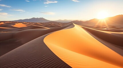 Fototapeta na wymiar Sculpted desert dunes shifting beneath the golden sun