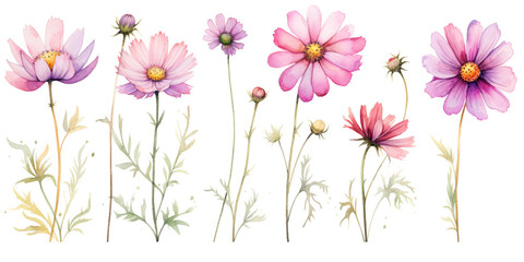 Obraz na płótnie Canvas Set of flowers watercolor style.