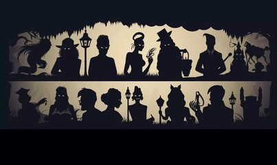 ollection of Halloween icon and character silhouettes , AI generator