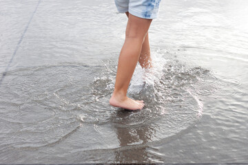 person walking in water