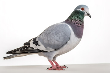 Image of pigeon standing on white background. Wildlife Animals. Illustration. Generative AI.