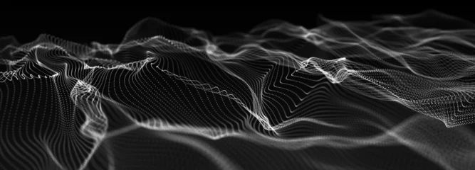 Küchenrückwand glas motiv Abstract background with dynamic wave. Big data visualization. Technology background. 3D rendering. © Anastasiia
