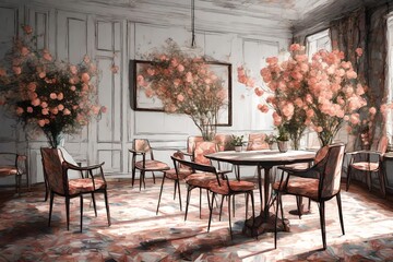 Fototapeta na wymiar dining room with flowers
