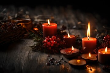 Obraz na płótnie Canvas candles and christmas decorations