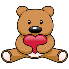 Cute Kawaii Teddy Holding Red Heart Big Nose Toy Bear Love