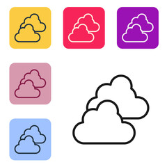 Black line Cloudy weather icon isolated on white background. Set icons in color square buttons. Vector