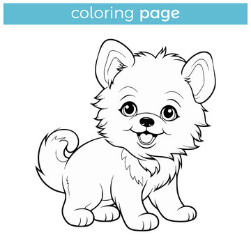 simple cute dog pet animal coloring page for kids logo vector illustration template design