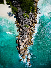 Rocks between Grande Anse beach and Petite Anse beach on La Digue, Seychelles