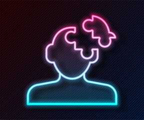 Glowing neon line Solution to the problem in psychology icon isolated on black background. Puzzle. Therapy for mental health. Vector