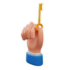 Hand holding key 3d illustration